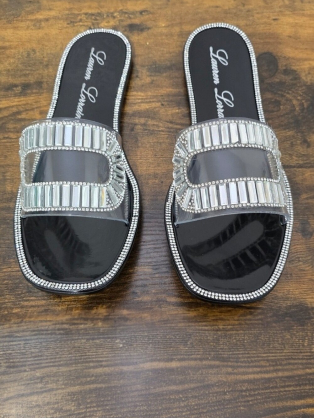Lauren Lorraine Jane Black Embellished Flat Jelly Sandals Size 11
